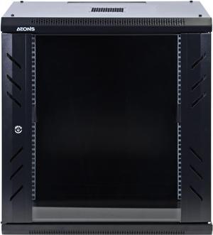 AEONS Pro Series Wall Mount Floor Standing 19-Inch IT Server Rack Network Cabinet Enclosure 12U 24" Mid-Depth Glass Door Black