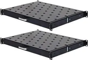 Aeons 1U 19-inch Sliding Rack Server Shelf Vented Sliding 4 Post Rack Mount 14" Shelf Adjustable Mounting Depth 14.4-15.5" Heavy Duty IT Network Cabinet Enclosure Equipment 2-Pack
