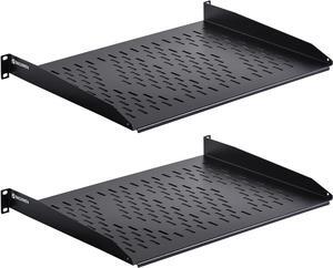 RackPath 1U Cantilever Universal Rack Shelf - 14in Deep  Rackmount shelf for 19 AV/Network Equipment Racks  55lbs Capacity - 2Pack
