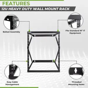 NavePoint 12U 2 Post Wall Mount 18 Inch Deep Switch Depth Heavy Duty Network Server Rack NavePoint 12U 2 Post Wall Mount 18 Inch Deep Switch Depth Heavy Duty Network Server Rack