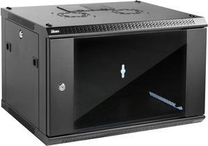 6U Wall Mount Server Cabinet IT Network Rack Enclosure Lockable Door and Side Panels Black,Cooling Fan,Standard Glass Door,17.7inch Depth,for 19 IT Equipment,A/V Devices