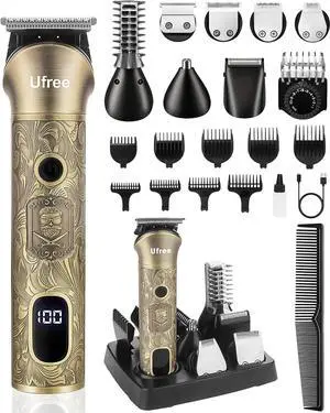 Ufree Beard Trimmer for Men, Cordless Hair Clippers, Electric Razor Shavers for Men, Shaving Kit for Mustache Body Nose Ear Hair Facial, 7 in 1 Beard Grooming Kit Fathers Gifts for Dad