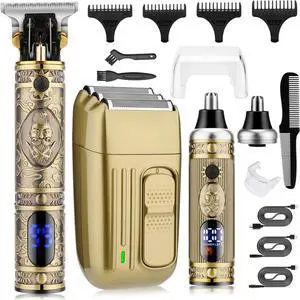 Karrte Mens Grooming Kit Professional Hair Clippers and Shaver for Men,Electric Razor and Nose Trimmer Set,Beard Trimmer with 3 Foil Head,Gifts for Men