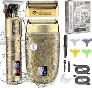 RESUXI Hair Clippers for Men & Electric Razor Shavers Set,Cordless Hair/Beard Trimmers Grooming Kit,Hair Liners Clippers for Hair Cutting Barbers Supplies,LCD Display 2 Foil Head