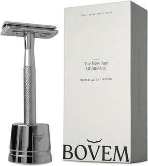 BOVEM Align Razor  Premium Single Blade Razors For Men, Double Edge Razor Blade, Safety Razor for Face and Beard, Shaving Razors for Men with Razor Stand and 5 Blade Refill (Classic Silver)