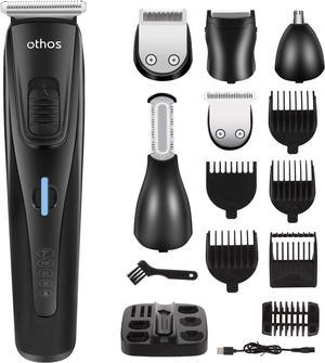 othos Multi-Functional Electric Hair Clipper Beard Trimmers Shaver Kit for Men Mustache Hair Face Nose Body Ear Trimmers Set USB Charging Rechargeable Lithium Battery Waterproof Cordless Stand LED