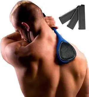 BAKblade 2.0/ELITE PLUS - Back Hair Removal and Body Shaver (DIY), Easy to Use Ergonomic Handle for a Close, Pain-Free Shave, 3 of the Wet or Dry Disposable Razor Blades, Scrubbing Sleeve Included