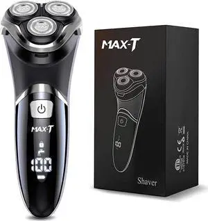 Electric Shaver for Men, MAX-T Quick Rechargeable Electric Razor Wet Dry Rotary Shaver with Pop Up Trimmer and LED Display, IPX7 100% Waterproof 8101 with Adapter Charger