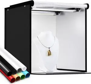 Photo Box, 8 PCS Backdrops Travor Photo Light Box 24 x 24 inch Dimmable Photography Lighting Shooting Tent Kit with 126 PCS LED Lights, Portable Bag (White Black Red Blue Green Yellow)