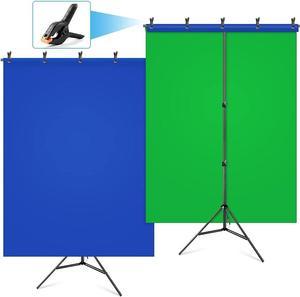 Blue Green Screen Backdrop Kit, HEMMOTOP 2-in-1 6.5x5ft Green Screen Stand for Streaming,Blue Greenscreen Background with Adjustable Photo Backdrop Stand for Photograpy,Zoom with Carrying Case&Clips