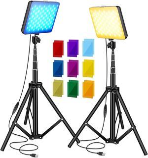 2 Packs USB 132 LED Video Light Kits for Continuous Table Top Studio Shooting Photography Lighting(3200-5500K, 10%-100%, 2 Adjustable Tripod Stand,2X9 Color Filters) (7.3 in)