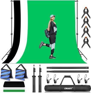 EMART Photo Video Studio Backdrop Stand Kit, 7×10ft Adjustable Photography Support System with Polyester Background(Black/White/Green Screen), Spring Clamps and Carry Bag for Photoshoot