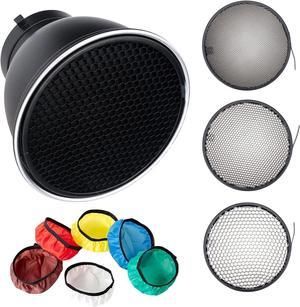 Standard Reflector Diffuser 7inch/ 18cm with 20/40/60 Degree Honeycomb Grid for Bowens Mount Studio Light Strobe Flash and LED Video Light with 6 Color Soft Light Cloth