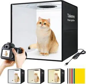 Photo Studio Light Box, Takerers 16"x16"x16" Portable Professional 3200-6500k Dimmable Shooting Tent Kit with 160 LED & 6 Kinds of Double-Sided Color Backdrops for Product Photography