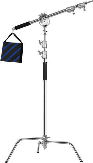 GVM Photography Heavy Duty C Stand with Boom Arm - Max Height 10ft/3.2m Photography Light Stand with 3ft/1m to 7 ft/2.25m Holding Arm, C-Stand &Grip Arm Kit for Reflectors, Softboxes, Monolights