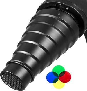 Aluminium Alloy Conical Studio Snoot Kit with Honeycomb Grid and 5pcs Color Filters for GODOX Bowens Mount Strobe Moonlights Flash Speedlight Photography Light