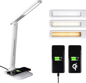OttLite Charge Up LED Desk Lamp with Wireless Qi Charging & USB Charging Port, with ClearSun LED Technology - Adjustable Neck, 3 Color Temperature Modes, Reduces Eyestrain - Travel-Friendly Task Lamp
