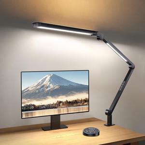 Sky LED Desk Lamp with Remote Control - Three Light Sources24WAjustable Atmosphere Lighting - Flexible Swing Arm, 4 Color Modes & 4 Brightness, Architect Desk Lamp with Clamp for Home Office