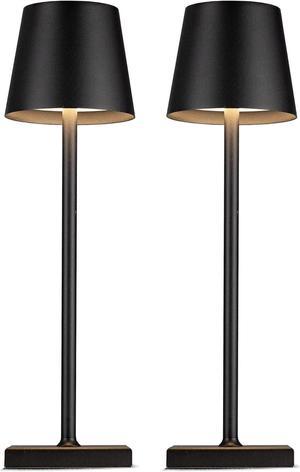 2 Pack Rechargeable Table Lamp, 3 Color Dimmable Modern Battery Powered Lamp, 5200mAh Touch Cordless LED Desk Lamp for Bedroom Reading Office Bar Cafe Patio (Black)