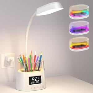 Small LED Desk Lamp with Storage,RGB Desk Lamp for Kids,White Desk Lamps for Home Office,Gooseneck Desk Light for Reading, Study Lamp for College Dorm Room,10W