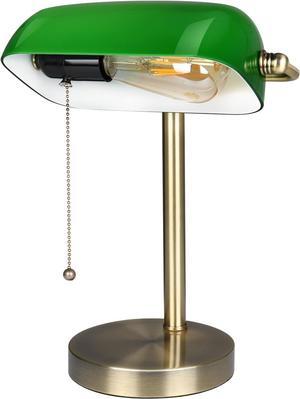 Newrays Traditional Green Glass Bankers Desk Lamp with Pull Chain Switch Plug in Fixture