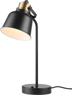 Globe Electric 30297 18" Desk Lamp with 2.1 USB Port, Matte Black, Brass Accents, Push Button On/Off Switch, Home Décor, Desk Lamps for Home Office, Home Office Accessories, Home Improvement