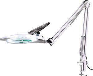 10X LED Magnifying Lamp with Clamp, KIRKAS 2,200 Lumens Dimmable Super Bright Daylight Magnifying Glass with Light and Stand, Adjustable Swivel Arm Magnifier lamp for Reading Repair Crafts-White