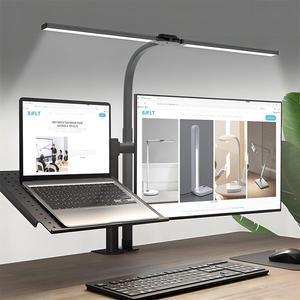 LED Desk Lamp for Office Home,24W Double Head Architect Desk Lamp with Clamp,Remote Control,Ultra Bright Auto Dimming,Stepless Lighting,Flexible Gooseneck Dimming Table Light