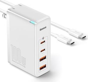 USB C Charger, Baseus 100W 4-Port GaN II Charging Station, Fast USB C Charger Block for iPhone 15/14/13/12/11/Pro Max/SE/11/XR/XS, , MacBook Pro/Air, iPad, Laptops, AirPods, Apple Watch, White