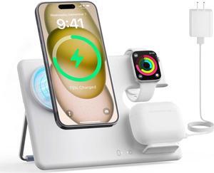3 in 1 Wireless Charger Stand for Magsafe:   Charging Station for iPhone 15/14/13/12 Series - Magnetic Phone Pad for Apple Watch Ultra 2/Series 9/8/7/6/5/4/3/2/SE, AirPods Pro 3rd/2nd
