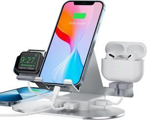 4 in 1 Charging Station for Multiple Devices Apple, Aluminum Apple Watch Charger Stand for iWatch Series, iPhone 14/13/12/11/X/8/7/6, iPad,Airpods