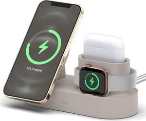 elago MS Charging Station 2 - Compatible with iPhone 16/15/14/13/12 Series, AirPods 4, AirPods Pro 2, AirPods Pro, AirPods 3 and All Apple Watch Series [Stone] [Charging Cables Not Included]
