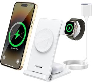 Nillkin 3 in 1 Charging Station for Apple Devices, Foldable&Portable Magsafe Charger Stand for iPhone 15/14/13/12 Pro Max/Pro, Only for Apple Watch Ultra/8/7/SE/6/5/4/3/2, for AirPods
