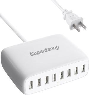 USB Charger Station, SUPERDANNY 8-Port Desktop Charging Station for Multiple Devices, Compatible with iPhone 11/X/Xs/Max/XR/SE/8/Plus, iPad Pro/Air/Mini, AirPods, Galaxy S10 Note, LG, and More, White