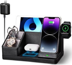 Wireless Charging Station, 4 in 1 Wireless Charger for iPhone, Fast Wireless Charging Stand Dock for iPhone 15 14 13 12 11 X Pro Max & Apple Watch & AirPods(Black)
