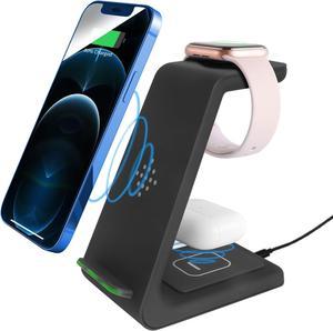 Wireless Charger,3 in 1 Fast Wireless Qi Charging Station Dock Stand for iPhone 14/13/12/11 Pro Max/XR/XS Max/XS/X, iWatch SE/7/6/5/4/3/2, Airpods Pro/2, Included QC 3.0 Adapter(Black)