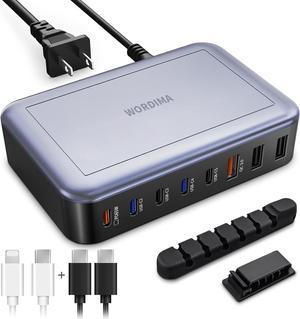 USB C Charger Station; WORIDIMA 185W 8Port GaN Fast Charger Station;PD65W USB C Laptop Dock Station;Compatible with MacBook Pro/Air, iPhone 14/13/Mini/Pro/Max/Galaxy Note20 S22 S21 /Pixel/iPad Pro