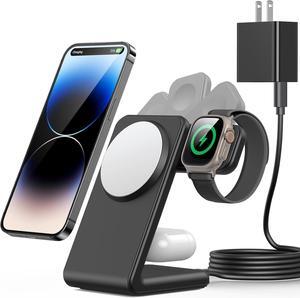 3 in 1 Magnetic Wireless Charging Station, Wireless Charger for Magsafe with PD 20W Adapter for iPhone 15 14 13 12/Pro/Pro Max/Plus/Mini, Apple Watch Ultra/SE/9 to 2, AirPods 3/2/pro, Black