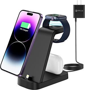 3 in 1 Charging Station for iPhone, Fast Charging Dock Stand Apple Watch Charger Ultra/Ultra2/9/8/7/6/SE/5/4/3/2, for iPhone 14/13/12/11/Pro/Max/XS/XR/X/8/7/6/5/Plus,AirPods 1/2/3/Pro/Pro2 (Black)
