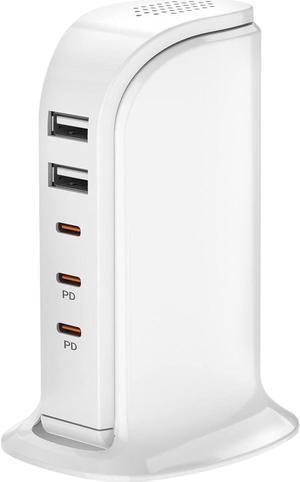 USB C Charger Multiport Upoy, Charging Station with 3 Type-C PD Charging and 2 USB Ports Total 100W, Desktop USB Charger Block Fast Charging for Mutiple Devices, Travel/Home Charger Essentials