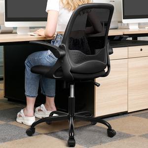 Primy Office Chair, Ergonomic Desk Chair with Lumbar Support and Height Adjustable Swivel Computer Chair with Flip-up Arms (C-Black)