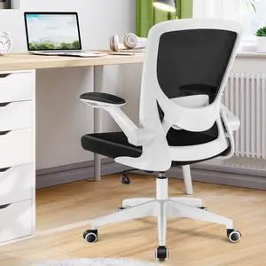Primy Ergonomic Office Chair, Breathable Mesh Desk Chair, Lumbar Support Computer Chair with Wheels and Flip-up Arms, Swivel Task Chair, Adjustable Height Home Gaming Chair White