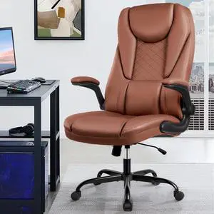 Primy Executive office chair High Back Cushion Lumbar Support with Wheels Comfortable Leather Seat Brown