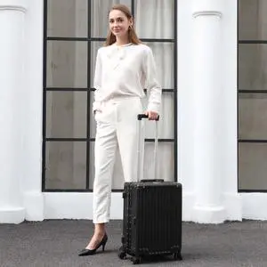Luggage Aluminum Frame PC ABS Hard Shell, Wheeled Suitcase with TSA Lock, No-Zipper Design, 24" Black