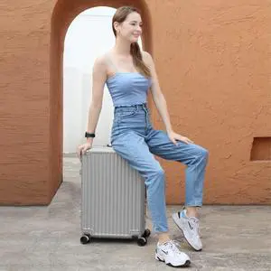 Luggage Aluminum Frame PC ABS Hard Shell, Wheeled Suitcase with TSA Lock, No-Zipper Design, 24" Silver