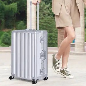 Luggage, Aluminum Frame PC ABS Hard Shell, Wheeled Suitcase with TSA Lock, No-Zipper Design, 28 Silver