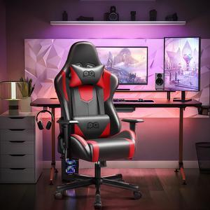 Primy Ergonomic Gaming Chair, PU Leather Racing Style Game Chair, Adjustable Backrest Swivel Ergonomic Gamer Chair Computer Chair with Lumbar Support, Home Office Chair Black/Red