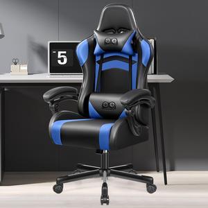 Primy Ergonomic Gaming Chair, PU Leather Racing Style Game Office Chair, Adjustable Backrest Swivel Ergonomic Gamer Chair Computer Chair with Headrest and Lumbar Support, Home Office ChairBlack / Blue