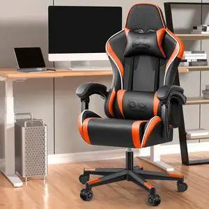 Primy Ergonomic Racing-Style Gaming Chair for Computer Gamers - Adjustable High Back with Lumbar Support, 360° Swivel Functionality, Perfect for Office Desks
