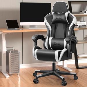 Primy Ergonomic Racing-Style Gaming Chair for Computer Gamers - Adjustable High Back with Lumbar Support, 360° Swivel Functionality, Perfect for Office Desks Black / White